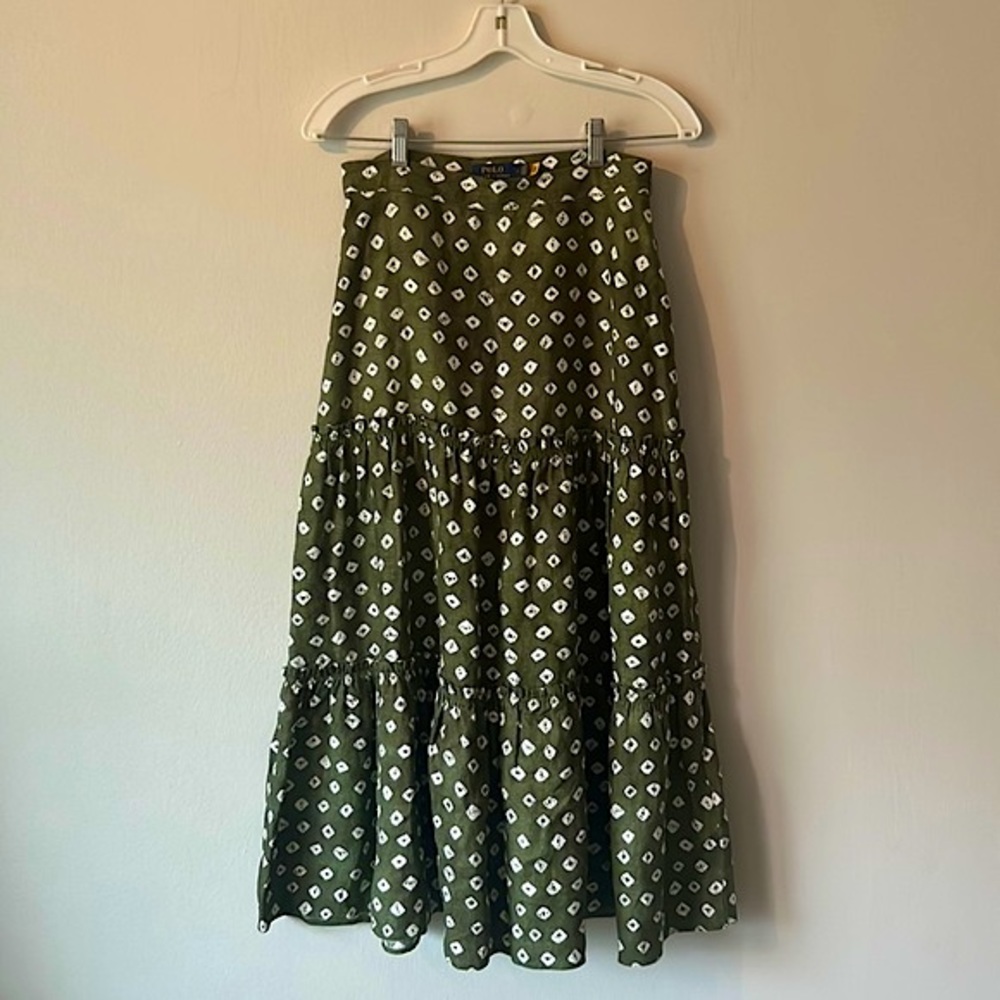 POLO RALPH LAUREN Block-Print Tiered Linen Midi Skirt